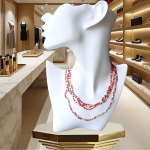 Delicate Red and White Double Strand Necklace